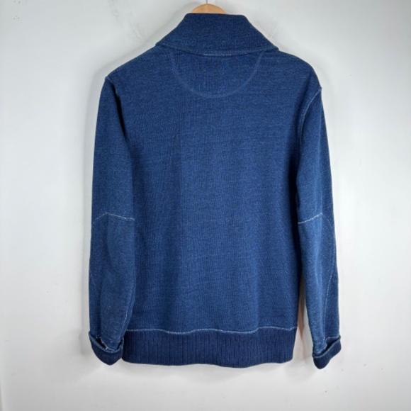 OOBE Shawl Collar Cardigan Sweater S Elbow Patch Indigo Academia Made in Canada - Picture 5 of 11